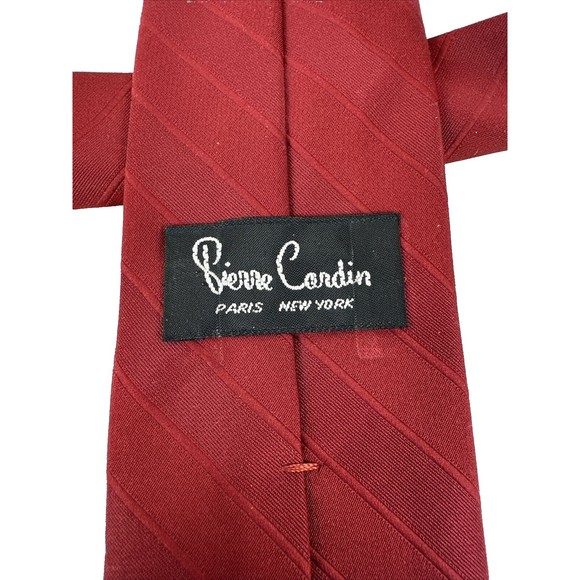 PIERRE CARDIN Neck Tie Mens Dark Red Solid Striped Simple Adult P Logo - Picture 1 of 9